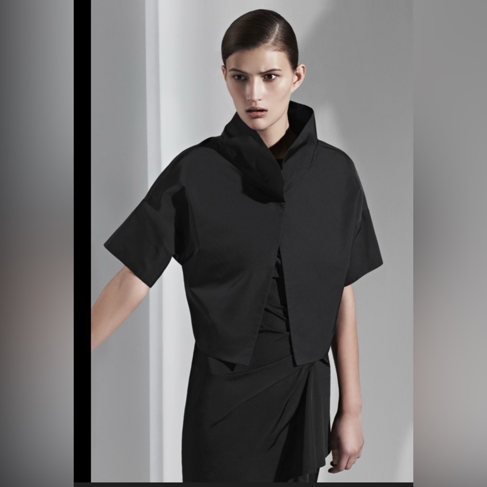 Lida Baday Cropped Jacket Silk Blend Black Modern Minimalist  , size 8